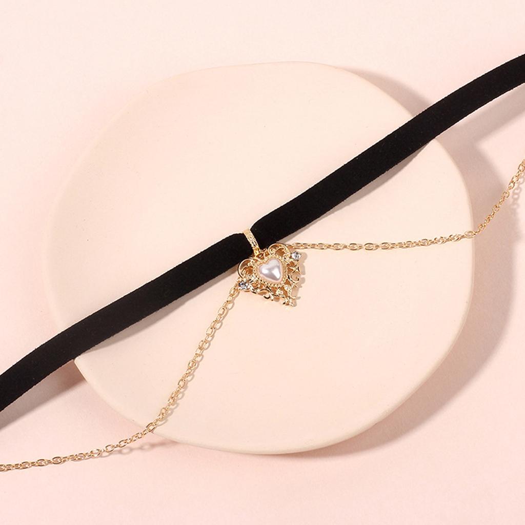 Gothic Heart Shape Pearl Pendant Chokers Necklace Punk Velvet Necklaces For Alternative Girl Women Mystical Jewelry