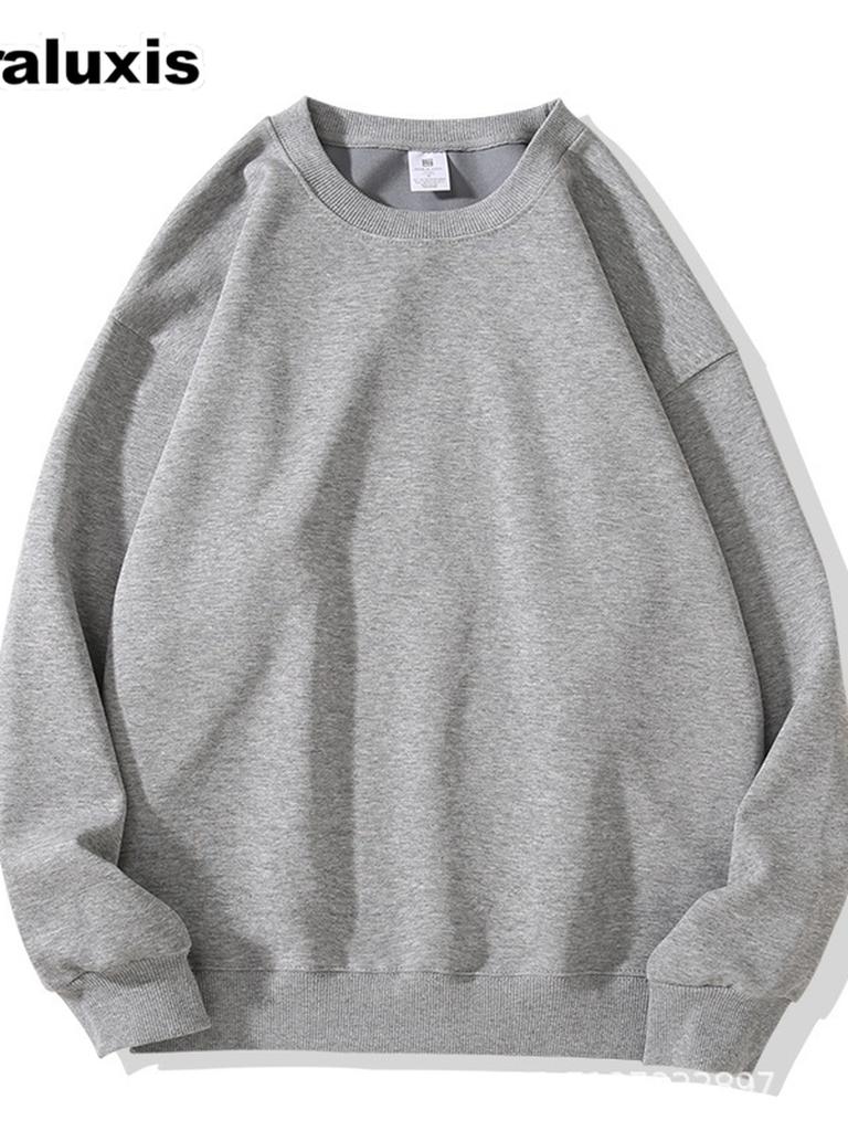 New Fall/Winter Crew Neck Sweatshirt Women's Long Sleeve White Solid Loose Casual Crop Top for Girls Autumn Fashion