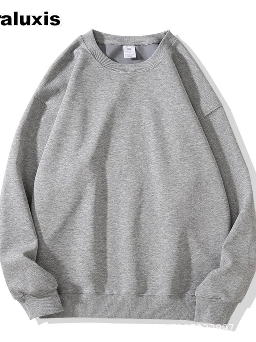 Neues Herbst/Winter Rundhals-Sweatshirt Damen Langarm Weiß Uni Locker Lässig Crop-Top für Mädchen Herbstmode M graue