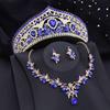 Luxury Bride Crown Jewelry Sets for Women Red Tiaras and Necklace Earrings Set Party Prom Bridal Wedding Jewelry Set Accessory