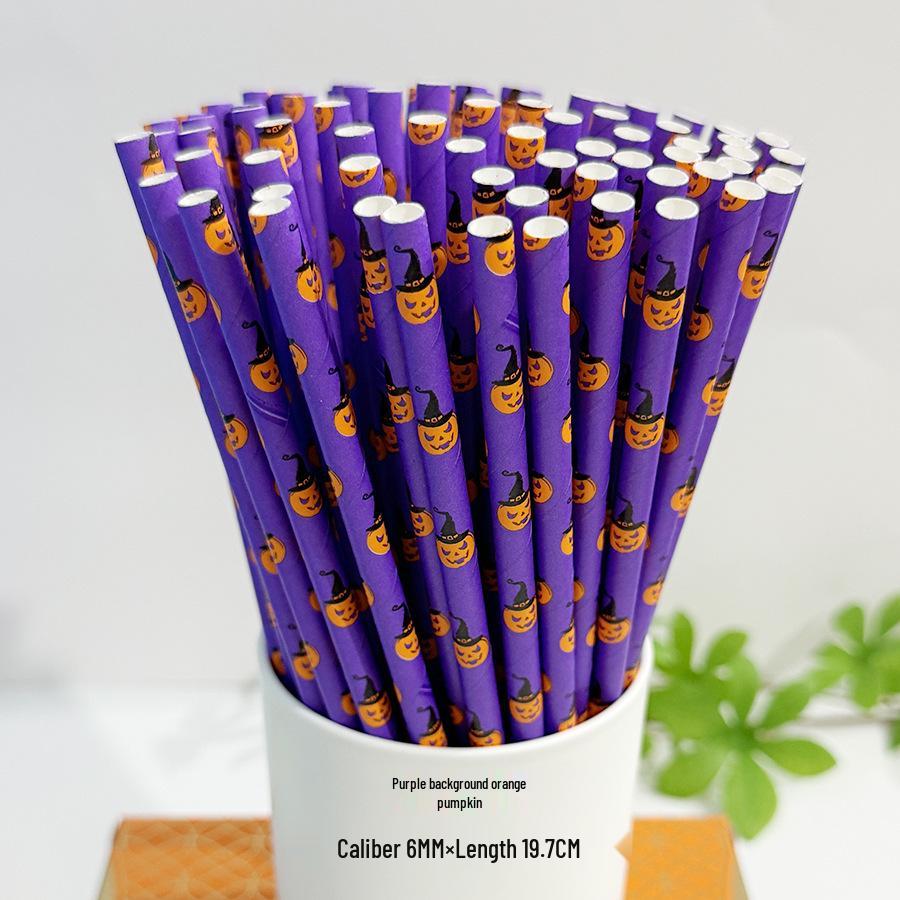 Biodegradable Halloween Paper Straws with Skull and Pumpkin Design