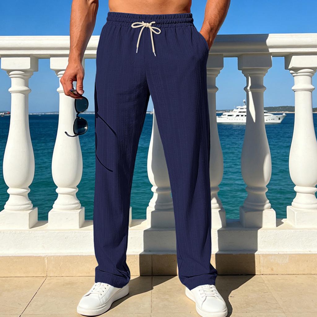 Men's Loose And Breathable Spring And Imitation Linen Slub Beach Casual Sports Straight-cut Trousers