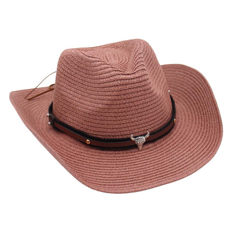 Western Cowboy Straw Hat Sun Hat Tibetan Bullhead Hat National Style Straw Knight Hat Sun Hat
