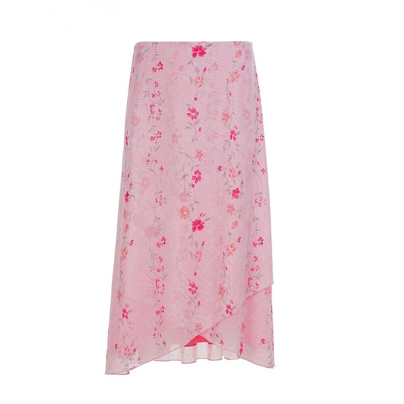 Spicy Floral Ruffle Mesh Skirt - Irregular Hem for Summer Vacation