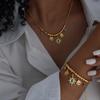 Fashion Stainless Steel Gilded Bracelet Necklace Set Woman 2 Pieces Luxury Bridal Wedding  Zircon Accessories