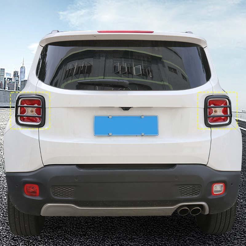 Car Metal Rear Tail Lights Taillights Decoration Cover Trim Tail Lamps Guard Cover for Jeep Renegade 2016 Up,  Black
