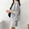 2 Pcs/Set Sweatshirt Shorts Set  Loose Solid Color Lapel Half Sleeves Pockets Elastic Waist Zipper Collar Breathable Soft Summer Tracksuit