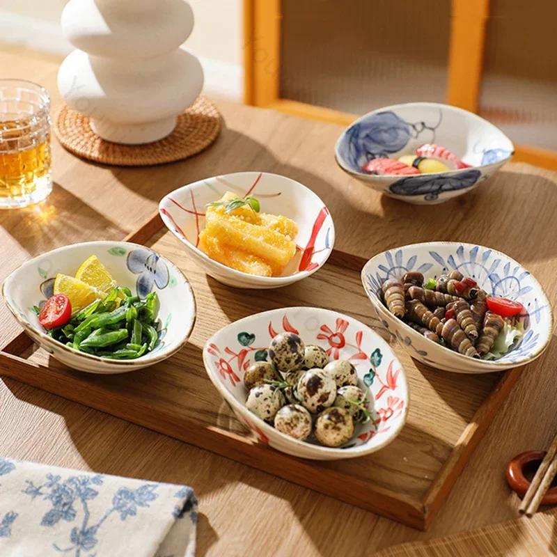 Assiette en céramique irrégulière créative, style rétro, peinte à la main, avec fleurs, assiettes à dîner, pour le petit-déjeuner, la salade, les fruits, vaisselle exquise