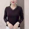 V-neck Rhinestone Long Sleeve Warm Shirt - Belly Covering & Age Reducing Mother's Base Layer 