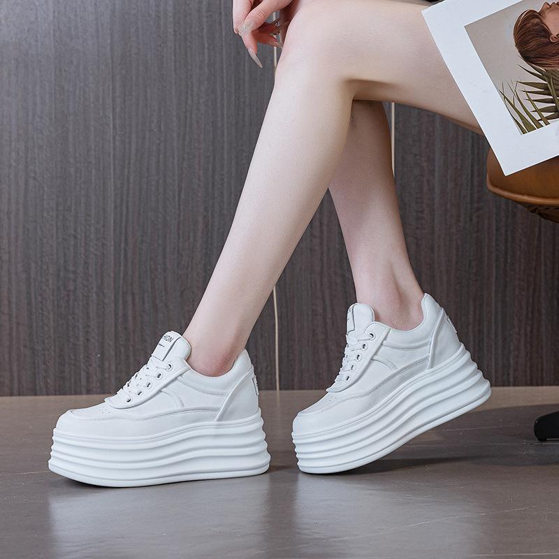 Fashion 8CM Fashion Platform Sneakers Women Spring Autumn Comfort Round Toe Lace-up Thick Bottom Black White Casual Sport Shoes