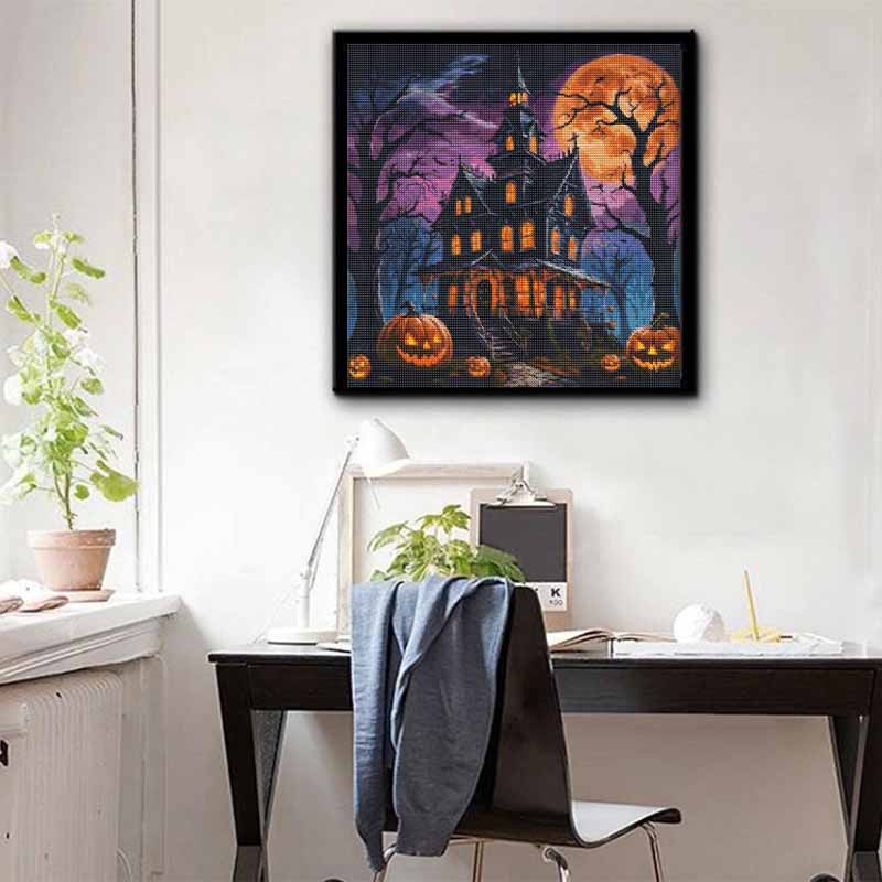 Diamond Painting Kit Halloween Mansion Pumpkin Pattern DIY Full Drill Canvas Art Relaxing Handmade Gift for Craft Lovers