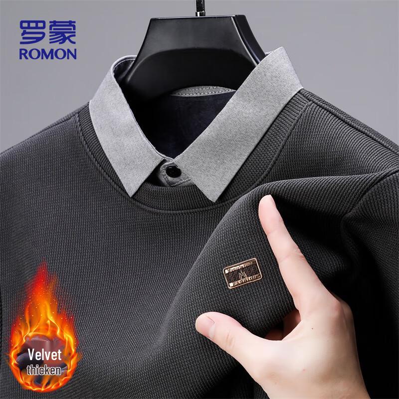 ROMON Men s Fleece Lined Faux Two-Piece Polo Shirt XL