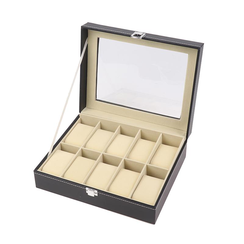 1 Stück Schwarze PU-Leder-Uhrenbox Vitrine Organizer Mit Glasdeckel mit Rahmen Und Herausnehmbarem Kissen Für Männer Und Frauen