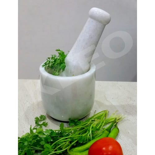 KLEO 2.5"-3.5" Diameter Natural Stone Marble Mortar and Pestle Set (Spice Grinder, Medicine Masher) (White 2)