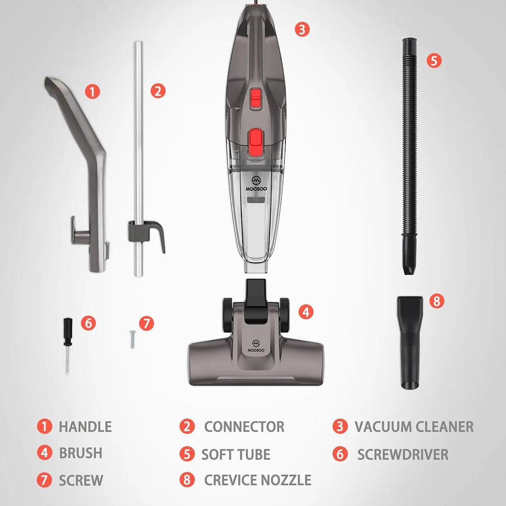 MOOSOO LT450 4-in-1 Corded Stick Vacuum Cleaner, 15kPa Powerful Suction, 0.8L Dust Cup, 4 Stages Filtration, Self-standing