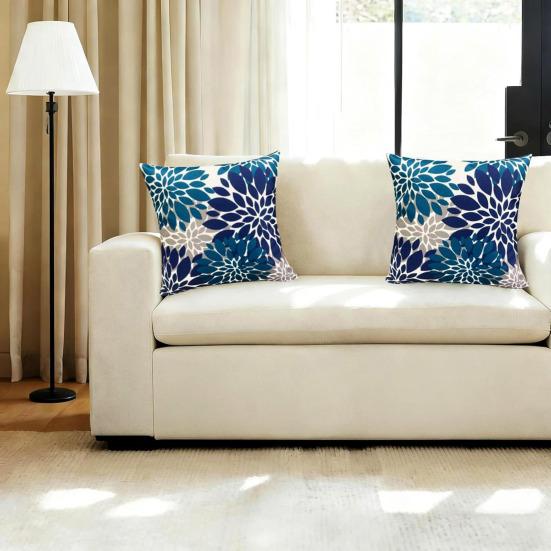 Floral Throw Pillow Cover Modern Geometric Flower Cushion Cover Zipper Closure Washable Square Pillow Case for Sofa Couch Bed Decor