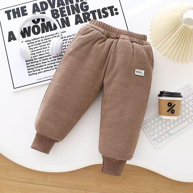Boys Thick Padded Pants Winter Kids Plus Velvet Warm Trousers Children Lambswool Cotton Long Pants Casual Sports Pants