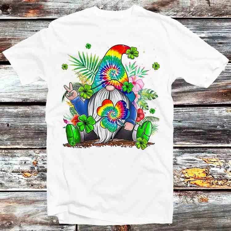 Hippie Gnome Tie Dye Hippie Clover St Patricks Day Shamrock T Shirt B1158 XL