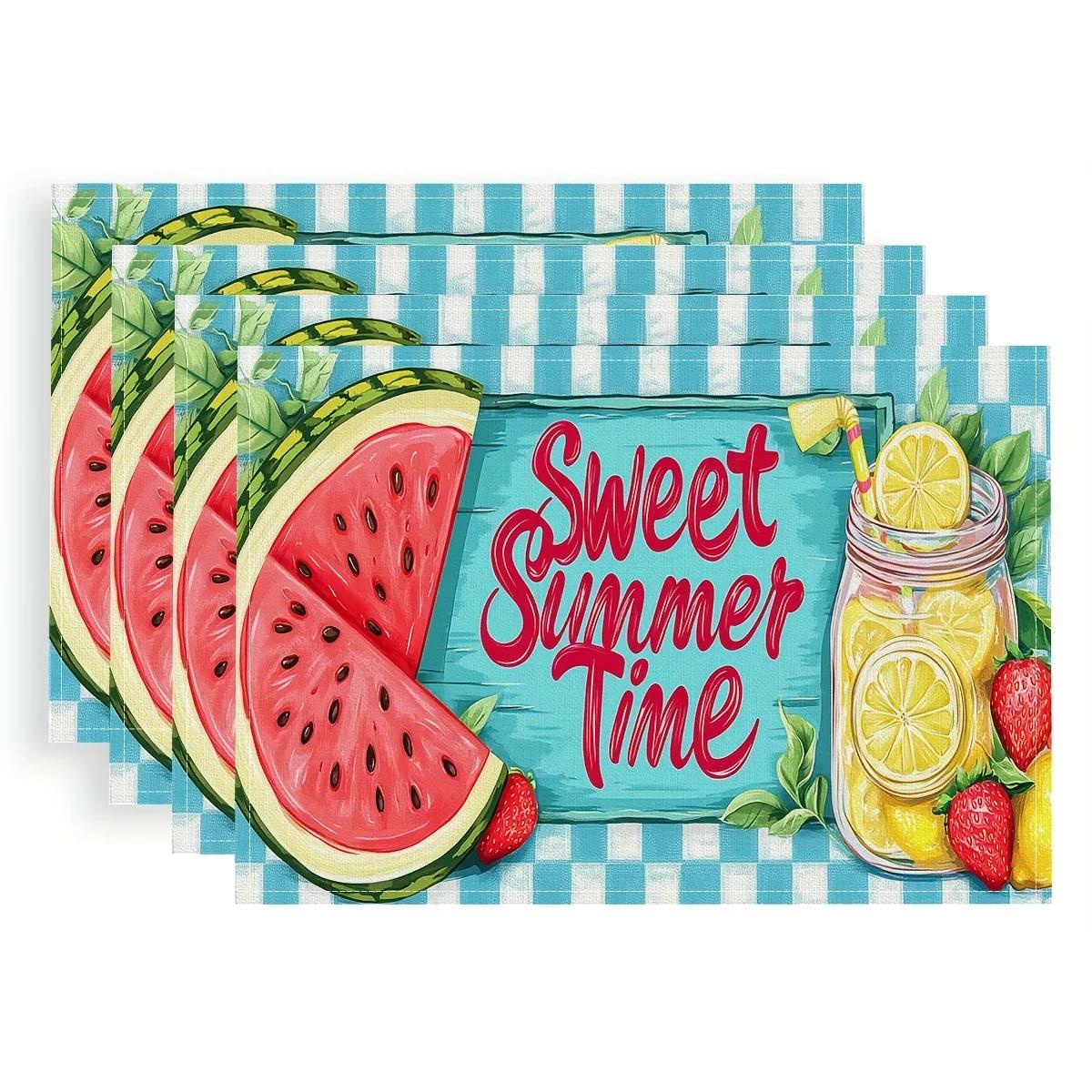 4PC Placemats Sweet Summer Cool Time Pattern, Polyester Fabric, Digital Printing, Placemat 30x45cm-4PC