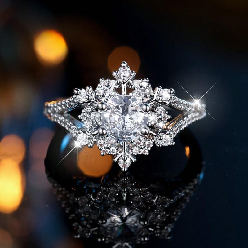 Eleganter weißer Schneeflocken-Design-Ring mit weißen Zirkonia für Damen, Geeignet für Weihnachten, Partys, Tägliches Tragen, Alle Jahreszeiten