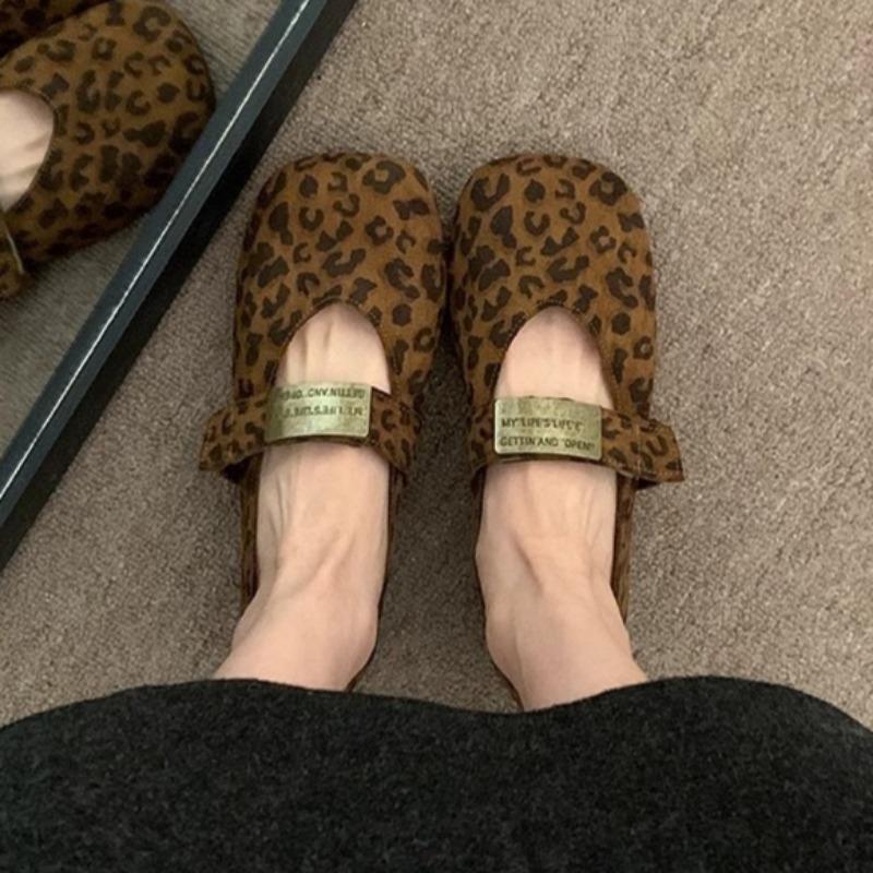 

Leopard Square Toe Loafers Women Flat Sandals Casual Marie Janes Shoes Woman 2025 Trend Dress Summer Comfort Soft Sole Zapatos 39
