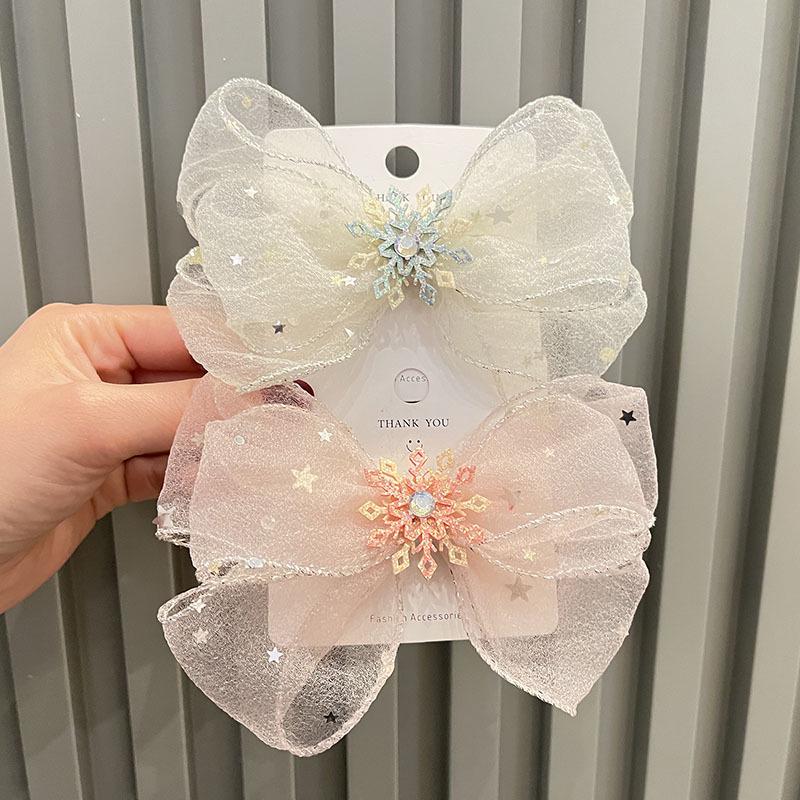 Princess Snowflake Bow Hair Clips for Girls - Cute Pink Korean Style Headwear