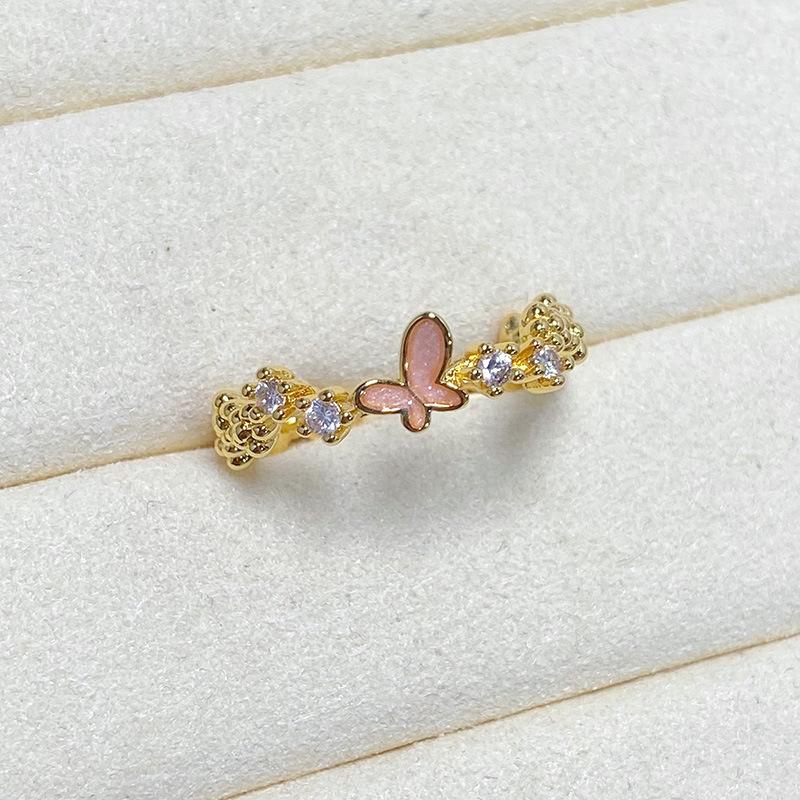 Hongkong-Stil Süßes und Kühles Temperament Mikro-Inlay Zirkon Schmetterling Persönlichkeit Öffnungsring Damen Super Fee Nische Leichter Luxus Index