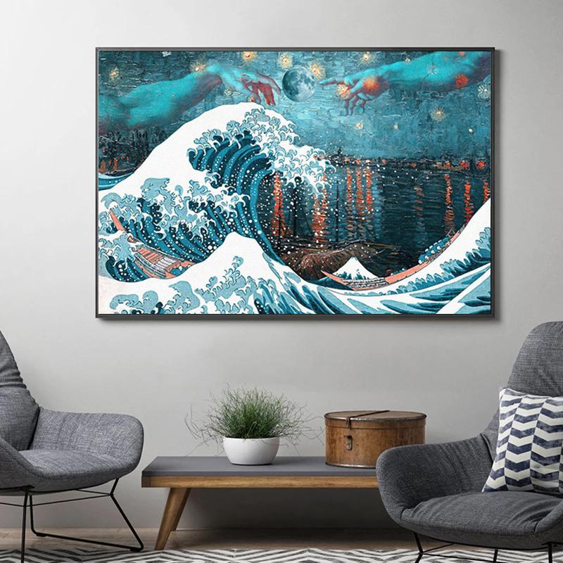 Japan Style Great Wave Kanagawa Surfing Canvas Painting Poster Classical Pictures Prints Katsushika Hokusai Painter Home Decor