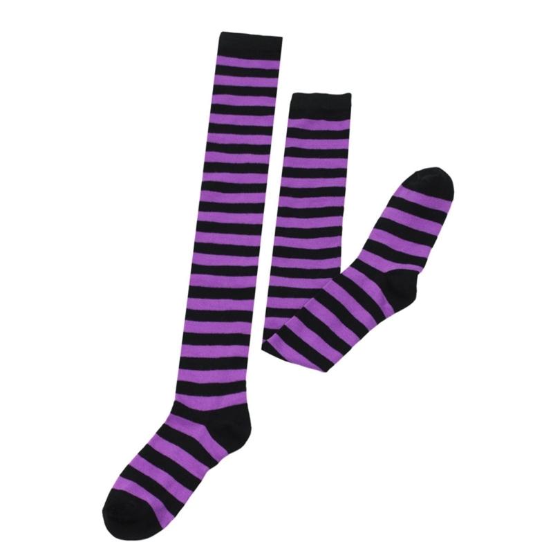 Regenbogen Oberschenkelhohe Socken Bunte Streifen Über das Knie Socken Strumpfwaren Halloween Cosplay Kostüm Zubehör Damen Herren Kind