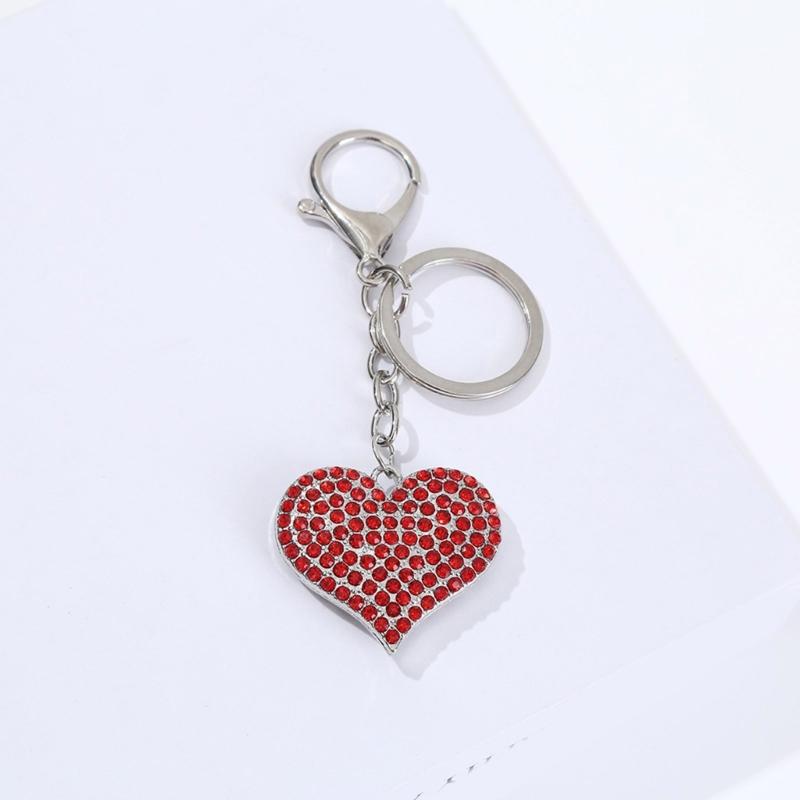 Sparkling Heart Keychain With Rhinestones Accent Zinc Alloy Design Bag Hanging Decoration For Women Gift Giving