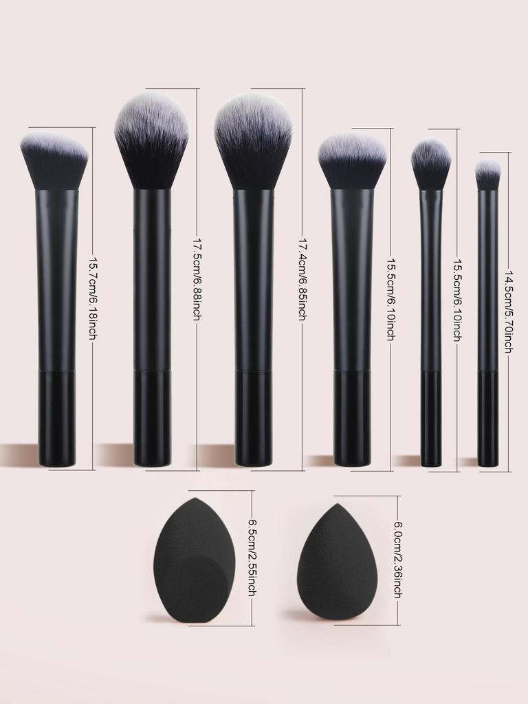 Long-Handle Makeup Brush Set: Includes Contour, Powder, Eyebrow, and Eyeshadow Brushes In 4, 6, and 8-Piece Options.