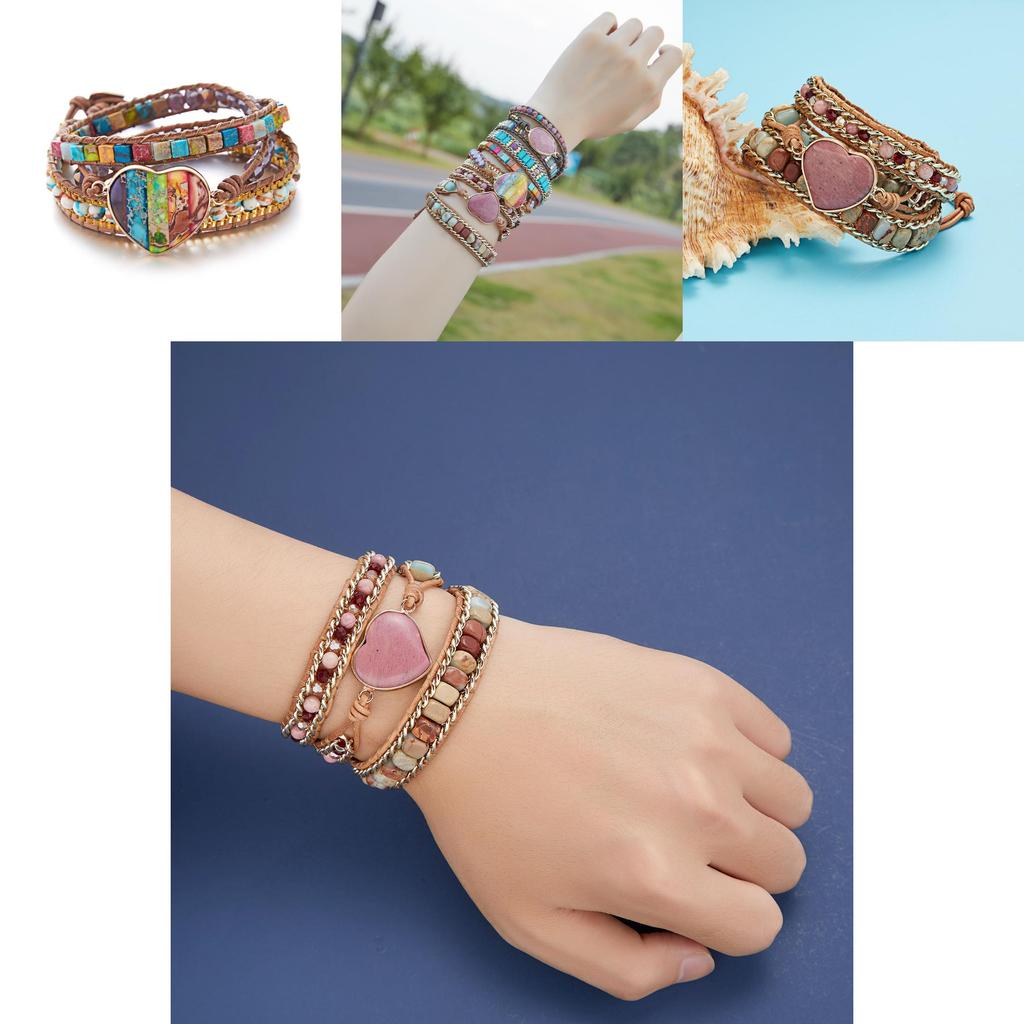 Ethnic Style Three Layer Winding Leather Jewelry With Colorful Crystal Chips For Fashion Wear
