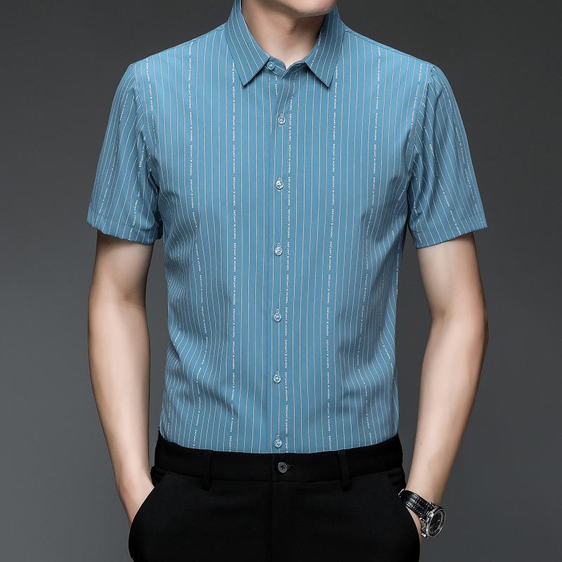 Summer Bamboo Fiber Short-sleeved Shirt Men's Business Casual Vertical Striped Ice Silk Half-sleeved Shirt Men's Clothing