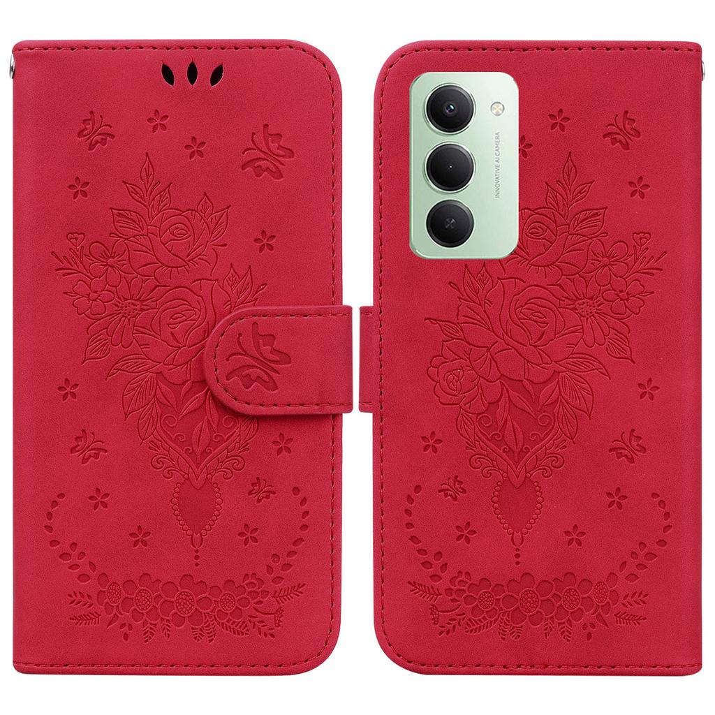 For Xiaomi Redmi 15 5G (Global) (169mm) Case Butterfly Flower Imprint PU Leather Wallet Phone Cover with Strap