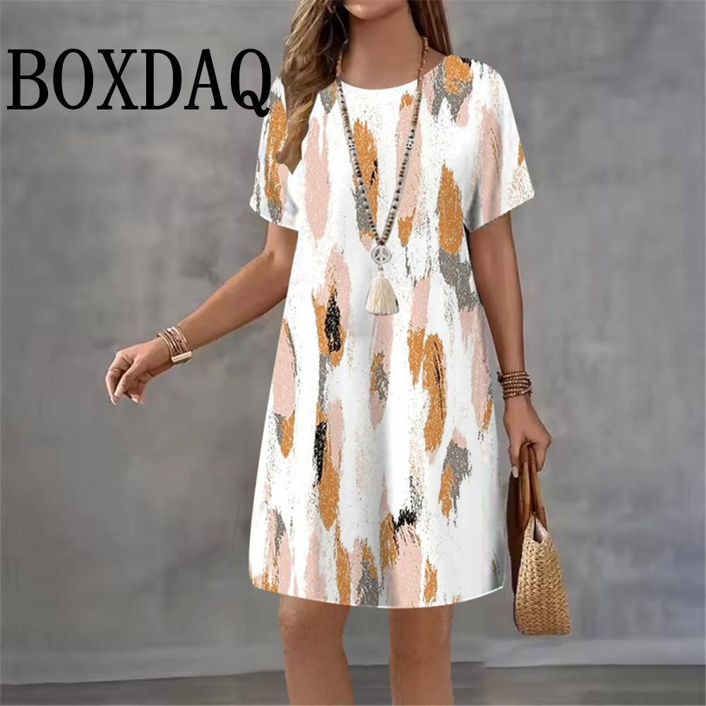 Fashion Loose Dress Women s Clothing Summer 2026 New Short Sleeve Tie Dye Print Dress Casual Street Trend Elegant Dress S