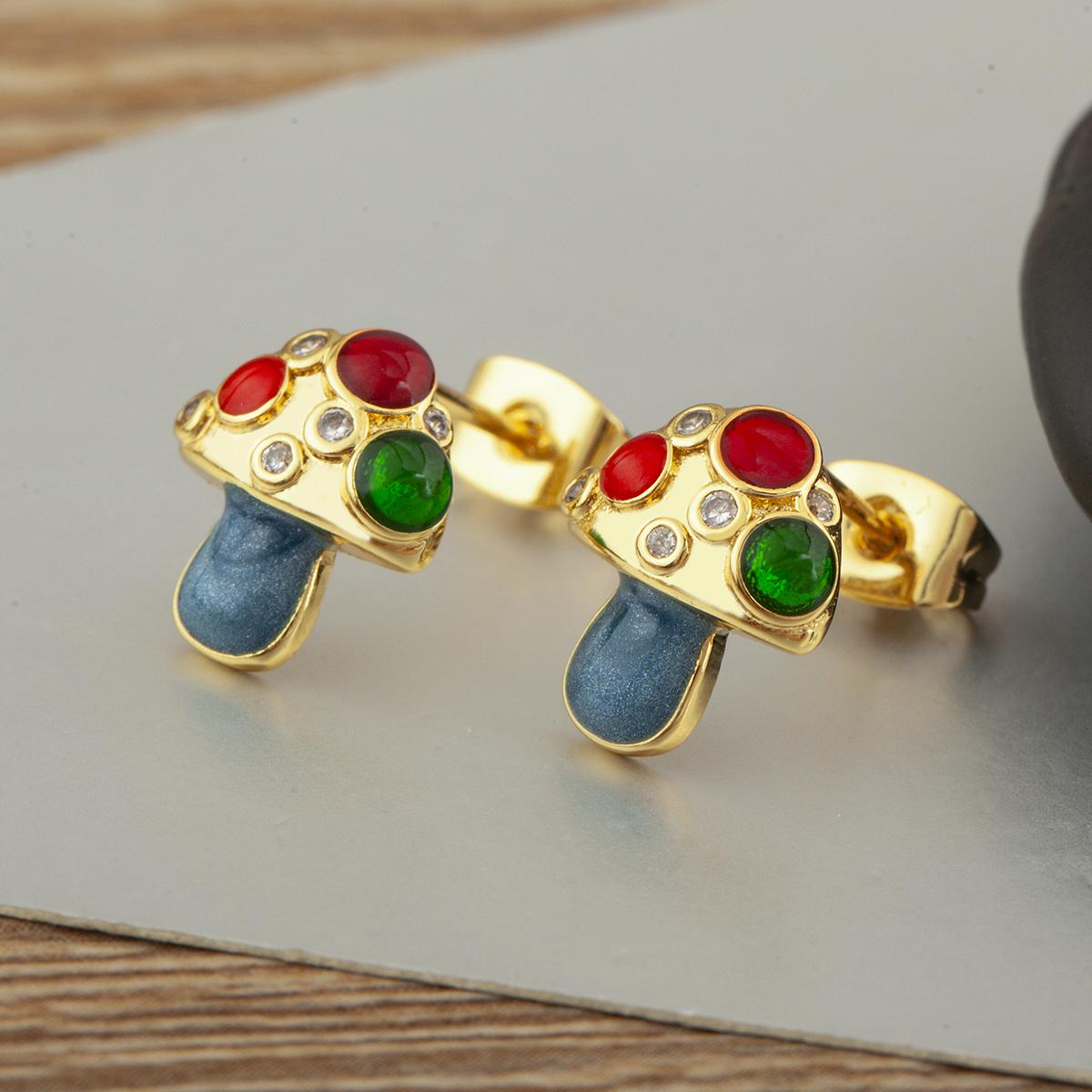 

Nidin New Trendy 5 Styles Choice Mushroom Stud Earrings For Women Female Copper Inlaid Zircon Fashion Cute Ear Jewelry Gifts