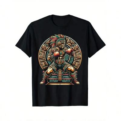 Mens  Boxing Graphic TShirt  Short Sleeve Cotton Blend Casual Fit Vibrant Mexican Warrior Design Black Machine Washable