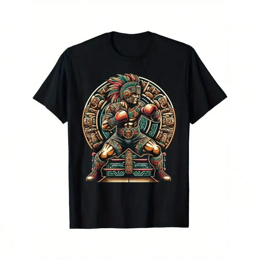 Mens Boxing Graphic TShirt Short Sleeve Cotton Blend Casual Fit Vibrant Mexican Warrior Design Black Machine Washable