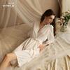 Satin Pajamas Women's Cuffs Splicing Sexy Lace Lace-up Nightgown Bathrobe Homewear