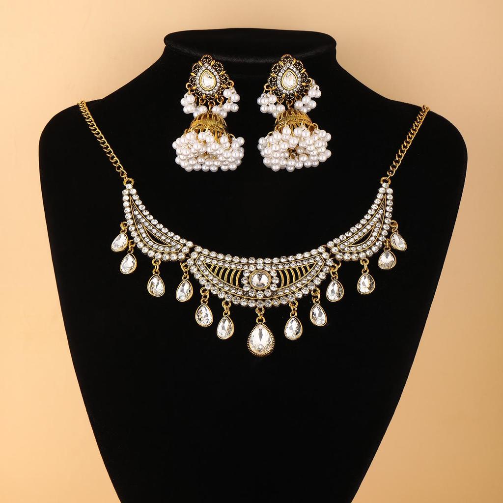 Middle Eastern Style Water Drop Necklace & Bell Earring Set