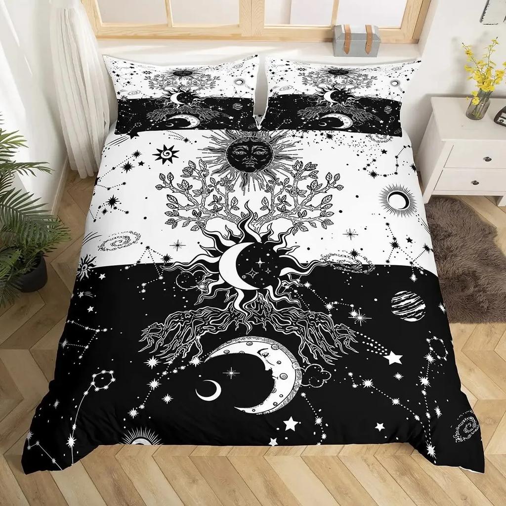 The Sun And Moon Duvet Cover Set Boho Mandala Floral Stars Starry Sky Nordic Comforter Cover,Constellation Bedding Set King Size
