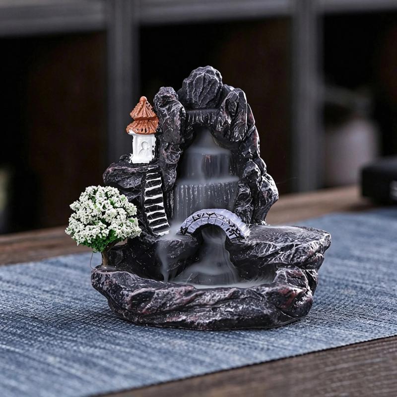 1Pcs Home Decor Backflow Incense Burner Mountain River Waterfall Aroma Smoke Zen Censer Holder Fun Gift