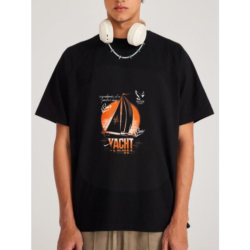 

White T Shirt with Orange Yacht Sailboat Graphic and Text for Beach and Casual Wear XXXXL чёрный