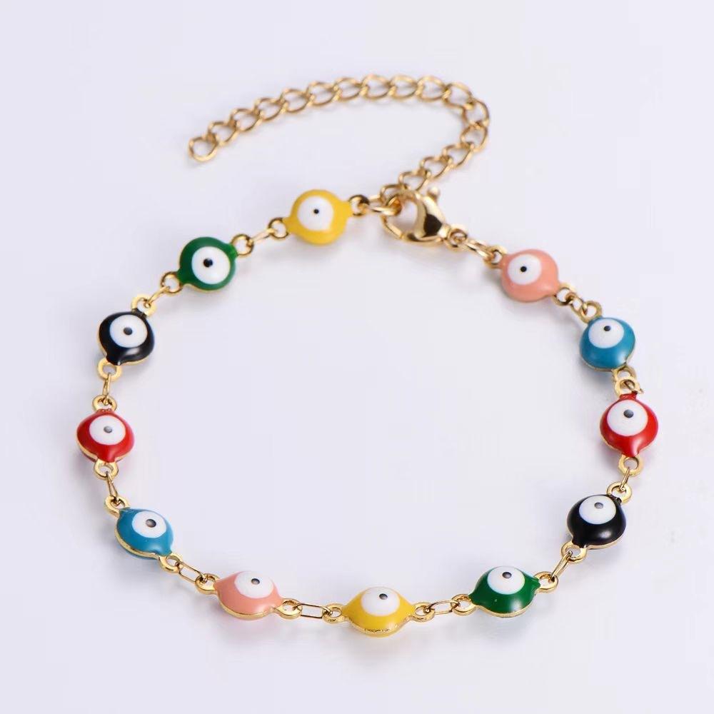 Multi Color Drip Oil Evil Eye Bracelets for Women Dopamine Stainless Steel Charm Bracelet Luxury Jewelry Friends Gift