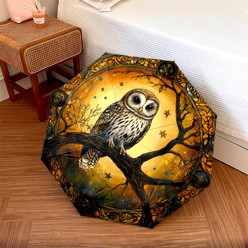 1 PC Automatic Folding Umbrella - Owl Moon Night Pattern, Portable & Foldable Design with 8 Ribs, Christmas Birthday Gifts