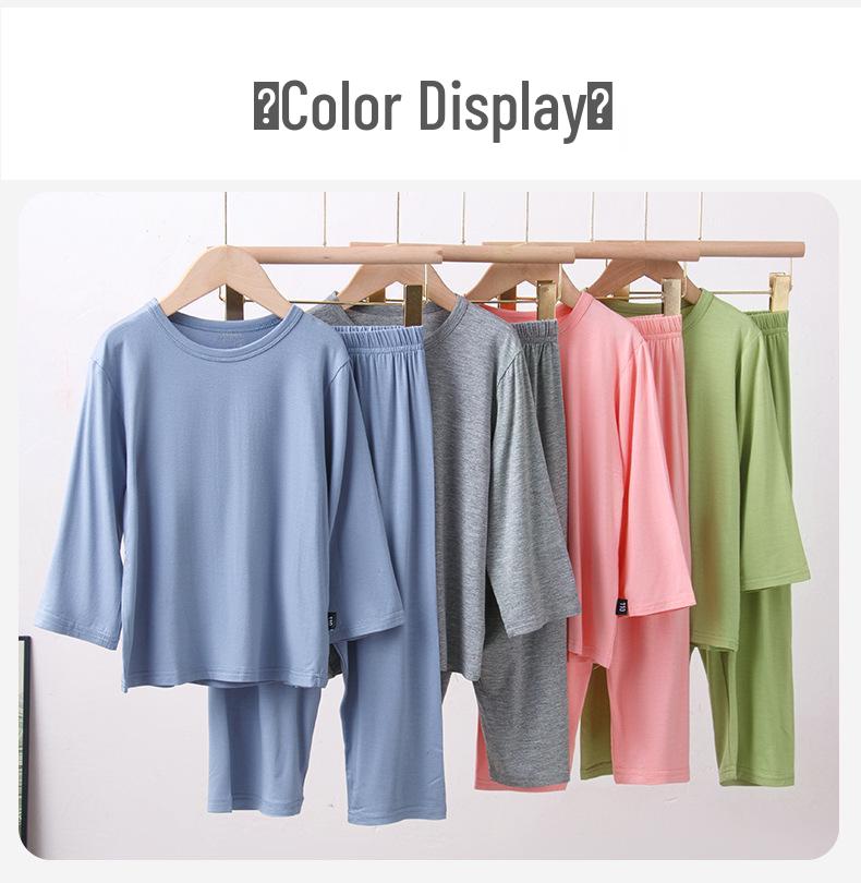 Dětské modální pyžamo - Letní lehké, kulatý výstřih, dlouhý rukáv a kalhoty pro chlapce a dívky.