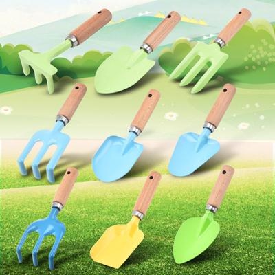 1/ 3PCS Shovel Rake Fork Children Garden Tool Sturdy Wooden Handle Small Shovel Rake Kit  Outdoor