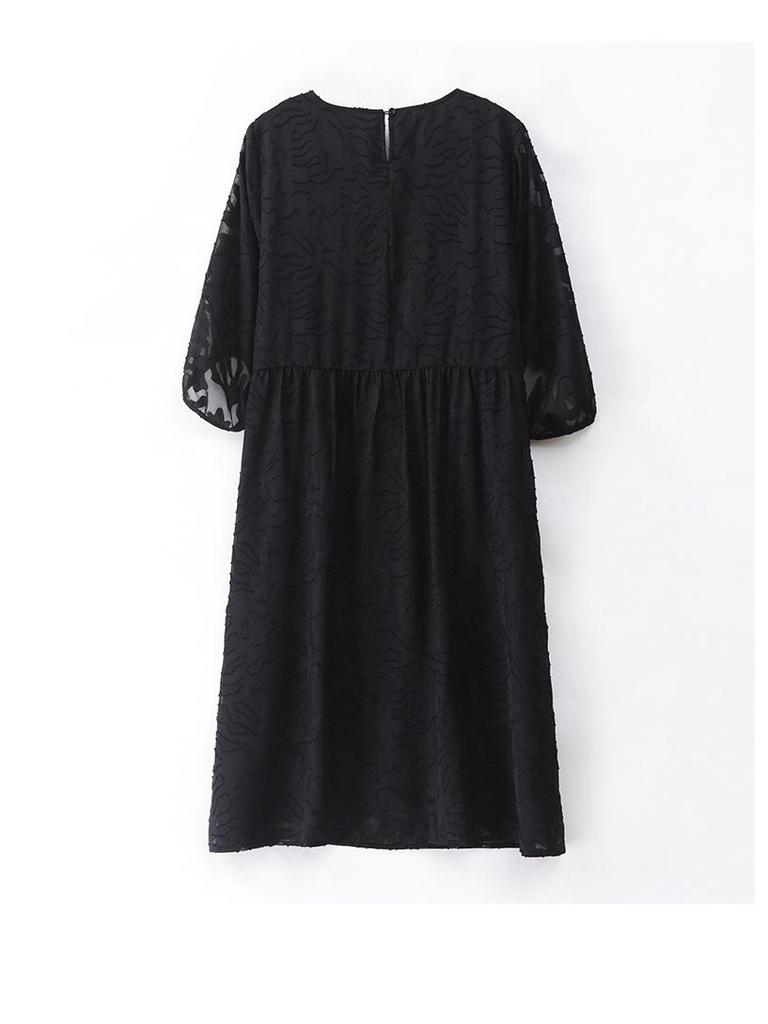 Summer Plus-Size Chiffon Puff Sleeve Lace Dress - High-End 2025 Collection