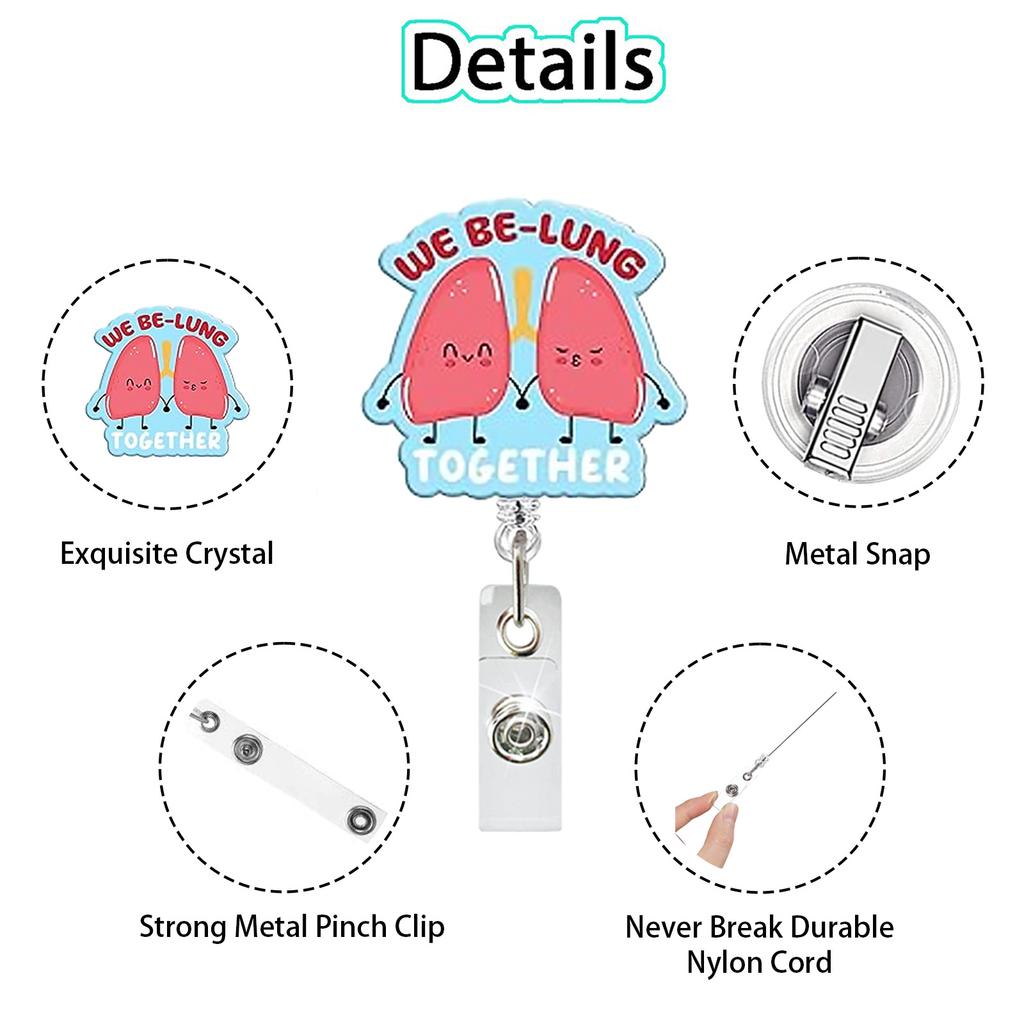 Cute Medical Organ Acrylic Badge Reel Retractable Nurse ID Badge Holder with Lung Kidney Design Clip for Doctor Office Supplies