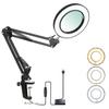 Flexible Clamp On Table Lamp with 8x Magnifier Swing Arm Dimmable LEDs Desk Light 3 Color Modes & 10 Brightness
